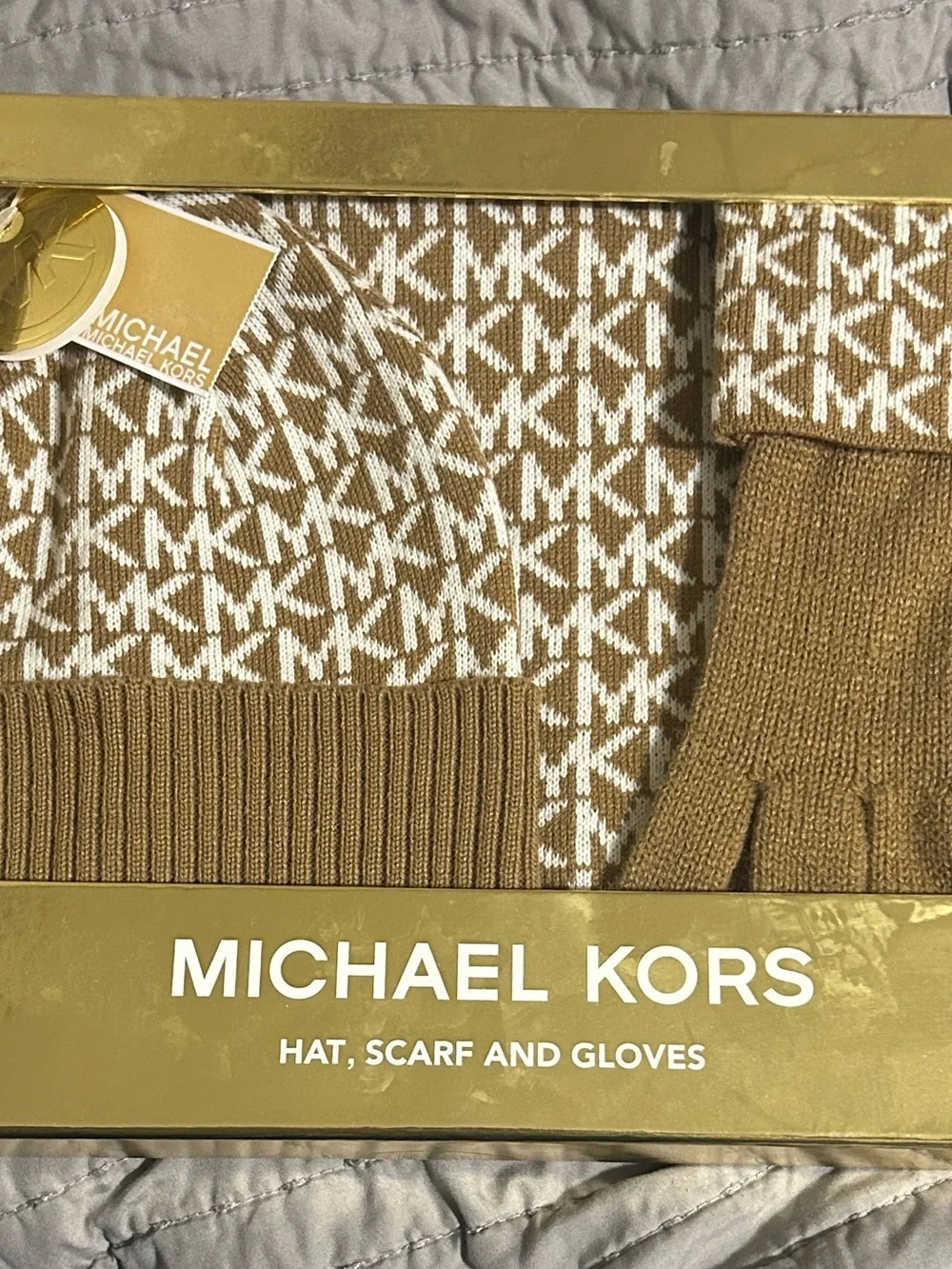 Michael Kors Brown and White MK Monogram Beanie